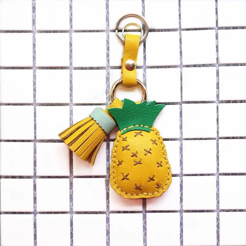 Pineapple Tassel Bag Charm – Handcrafted Full - Grain Lambskin Keychain, Tropical Style, Cute and Colorful Gift for Women and Friends - shewearing