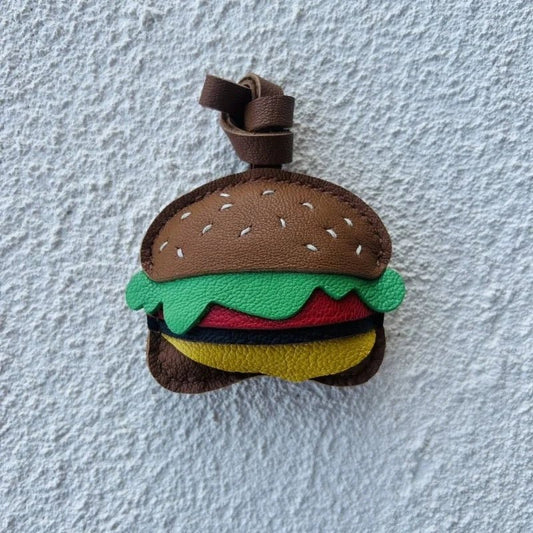 Playful Burger Leather Bag Charm – Handmade Full - Grain Leather Pendant | Creative Fast - Food Accessory | Cute Gift for Women & Couples - shewearing