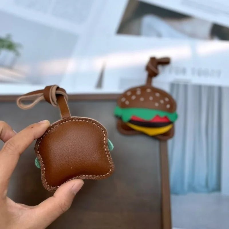 Playful Burger Leather Bag Charm – Handmade Full - Grain Leather Pendant | Creative Fast - Food Accessory | Cute Gift for Women & Couples - shewearing