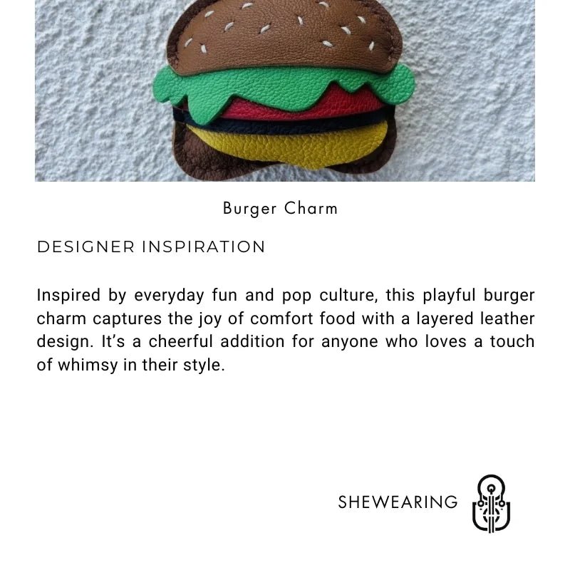 Playful Burger Leather Bag Charm – Handmade Full - Grain Leather Pendant | Creative Fast - Food Accessory | Cute Gift for Women & Couples - shewearing