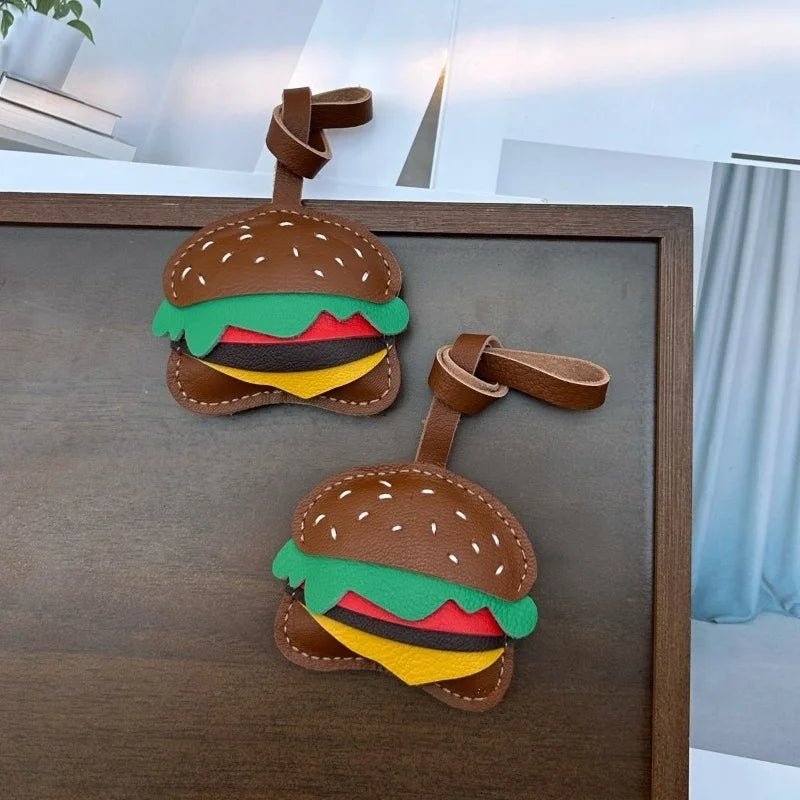 Playful Burger Leather Bag Charm – Handmade Full - Grain Leather Pendant | Creative Fast - Food Accessory | Cute Gift for Women & Couples - shewearing