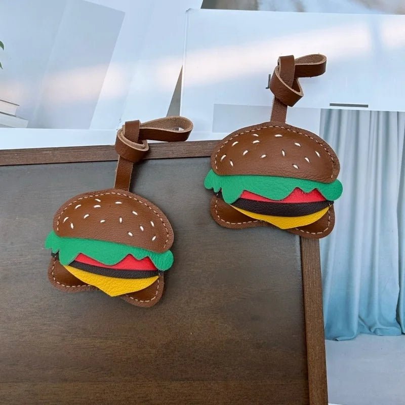Playful Burger Leather Bag Charm – Handmade Full - Grain Leather Pendant | Creative Fast - Food Accessory | Cute Gift for Women & Couples - shewearing