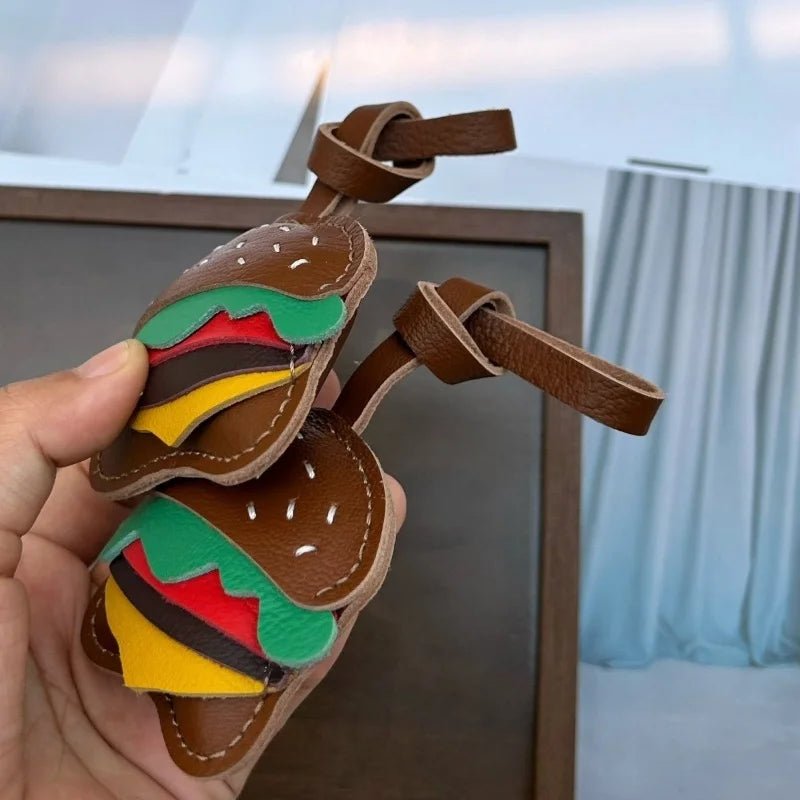 Playful Burger Leather Bag Charm – Handmade Full - Grain Leather Pendant | Creative Fast - Food Accessory | Cute Gift for Women & Couples - shewearing