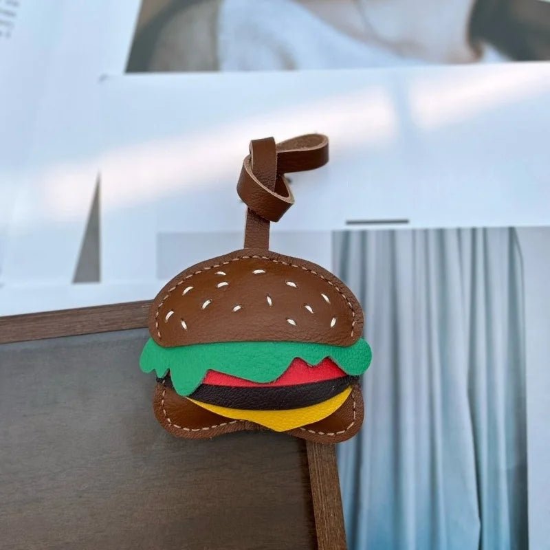 Playful Burger Leather Bag Charm – Handmade Full - Grain Leather Pendant | Creative Fast - Food Accessory | Cute Gift for Women & Couples - shewearing
