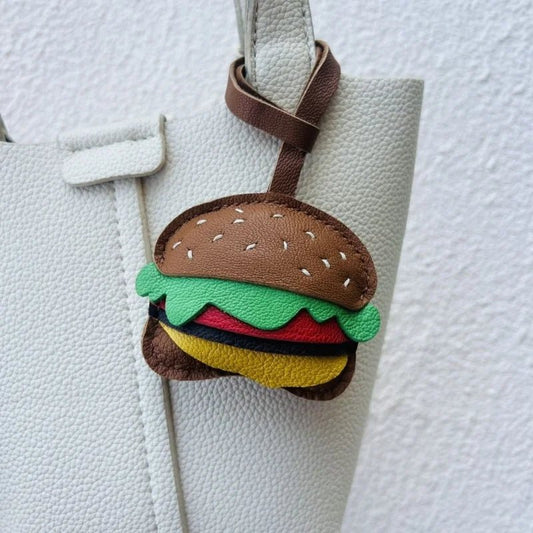 Playful Burger Leather Bag Charm – Handmade Full - Grain Leather Pendant | Creative Fast - Food Accessory | Cute Gift for Women & Couples - shewearing