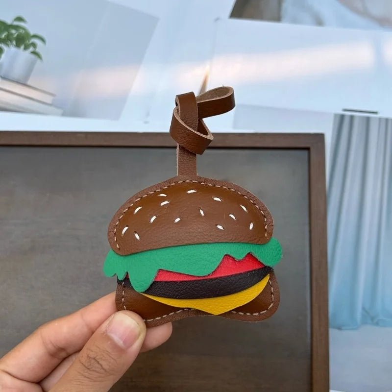 Playful Burger Leather Bag Charm – Handmade Full - Grain Leather Pendant | Creative Fast - Food Accessory | Cute Gift for Women & Couples - shewearing