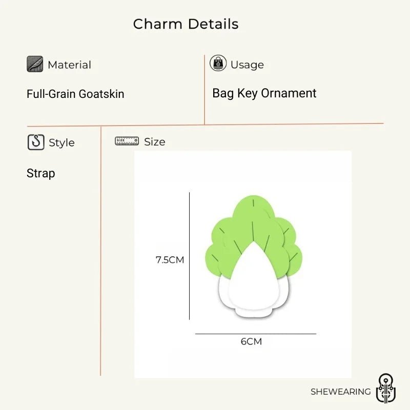 Playful Prosperity Cabbage Bag Charm – Handmade Full - Grain Goatskin Accessory | Lucky Pendant | Minimalist Fortune Gift - shewearing