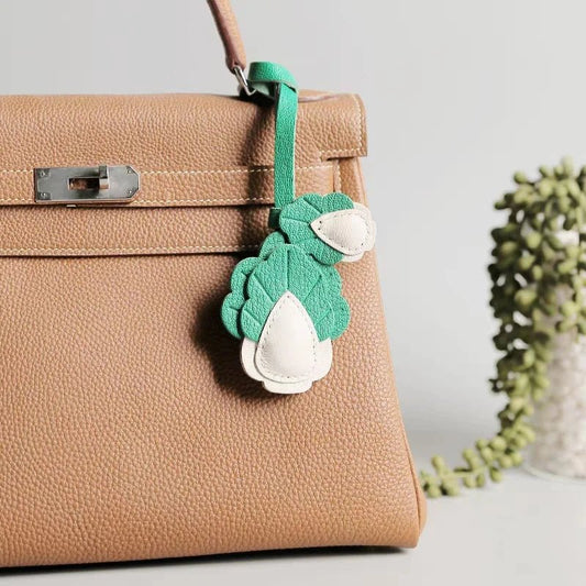 Playful Prosperity Cabbage Bag Charm – Handmade Full - Grain Goatskin Accessory | Lucky Pendant | Minimalist Fortune Gift - shewearing