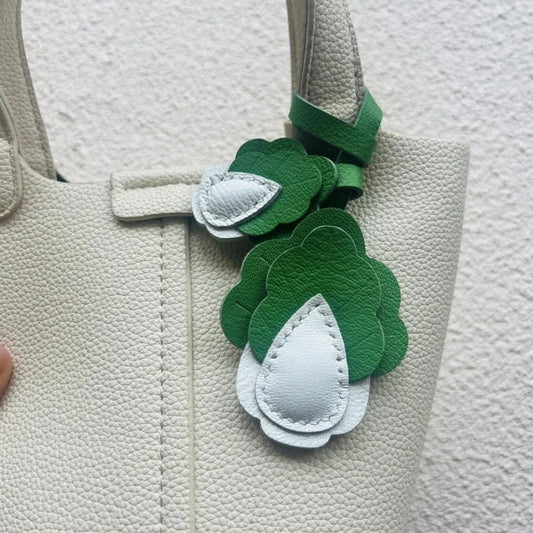 Playful Prosperity Cabbage Bag Charm – Handmade Full - Grain Goatskin Accessory | Lucky Pendant | Minimalist Fortune Gift - shewearing