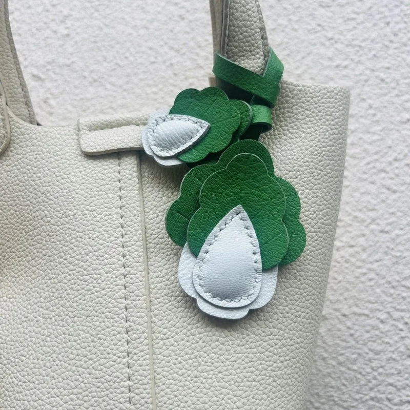 Playful Prosperity Cabbage Bag Charm – Handmade Full - Grain Goatskin Accessory | Lucky Pendant | Minimalist Fortune Gift - shewearing