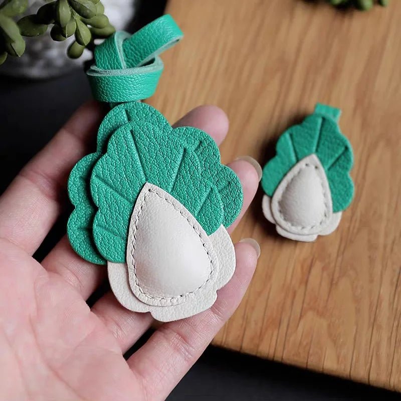 Playful Prosperity Cabbage Bag Charm – Handmade Full - Grain Goatskin Accessory | Lucky Pendant | Minimalist Fortune Gift - shewearing