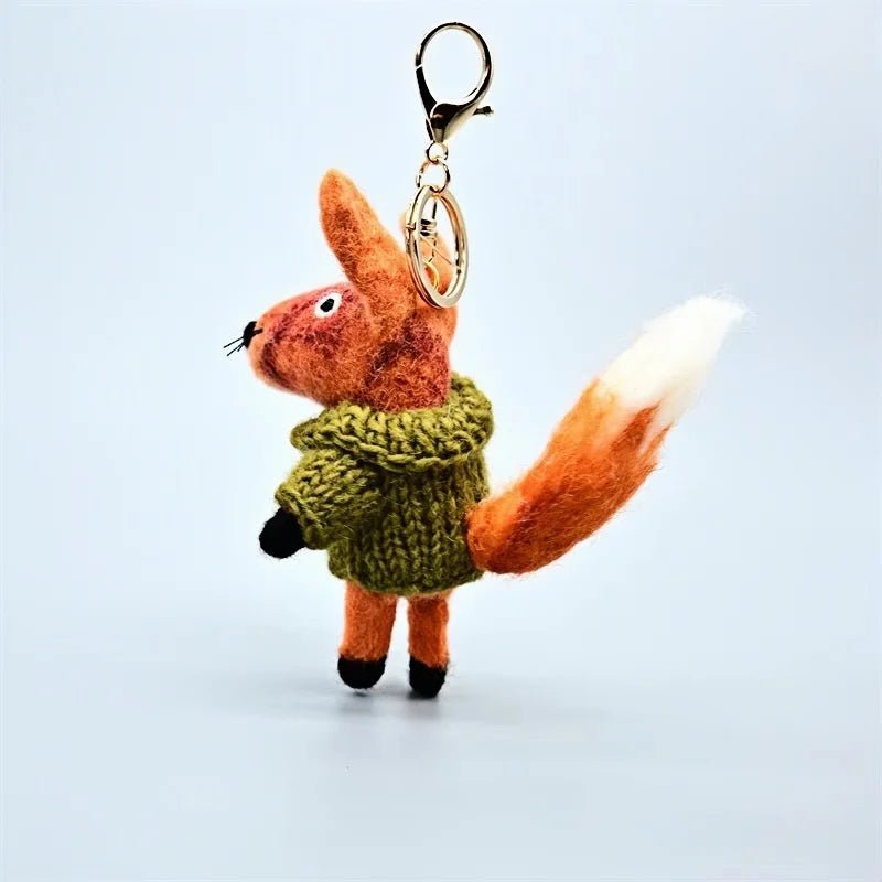 Playful Tail Fox Felted Bag Charm – Handcrafted Himalayan Wool Keychain | Whimsical Animal Ornament | Gift for Nature Lovers - shewearing