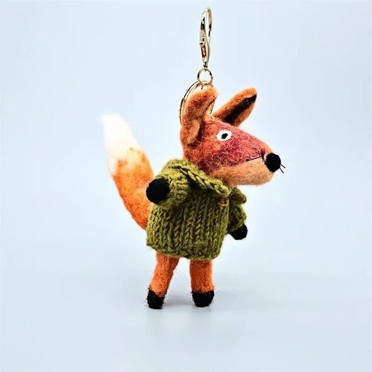 Playful Tail Fox Felted Bag Charm – Handcrafted Himalayan Wool Keychain | Whimsical Animal Ornament | Gift for Nature Lovers - shewearing