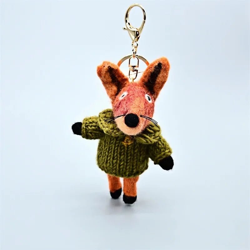 Playful Tail Fox Felted Bag Charm – Handcrafted Himalayan Wool Keychain | Whimsical Animal Ornament | Gift for Nature Lovers - shewearing