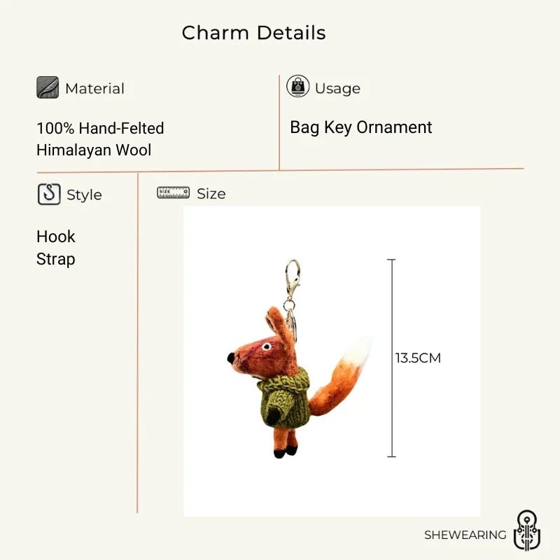 Playful Tail Fox Felted Bag Charm – Handcrafted Himalayan Wool Keychain | Whimsical Animal Ornament | Gift for Nature Lovers - shewearing