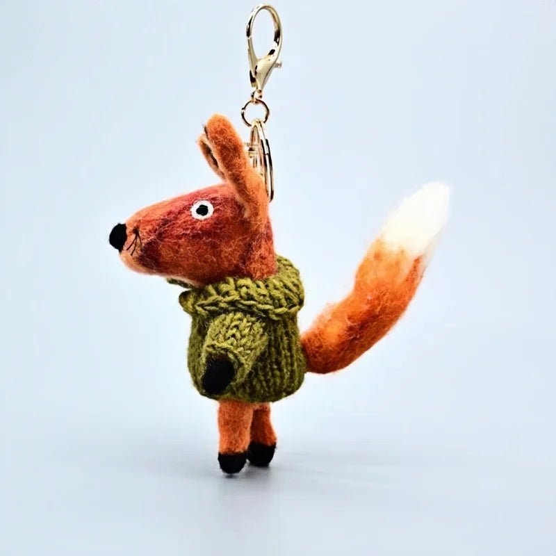 Playful Tail Fox Felted Bag Charm – Handcrafted Himalayan Wool Keychain | Whimsical Animal Ornament | Gift for Nature Lovers - shewearing