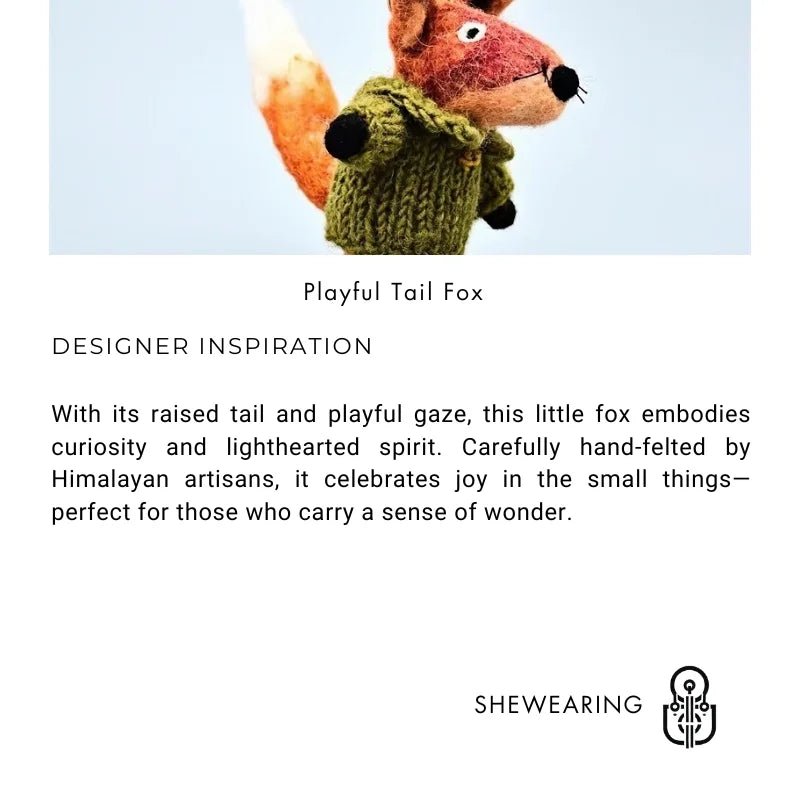 Playful Tail Fox Felted Bag Charm – Handcrafted Himalayan Wool Keychain | Whimsical Animal Ornament | Gift for Nature Lovers - shewearing