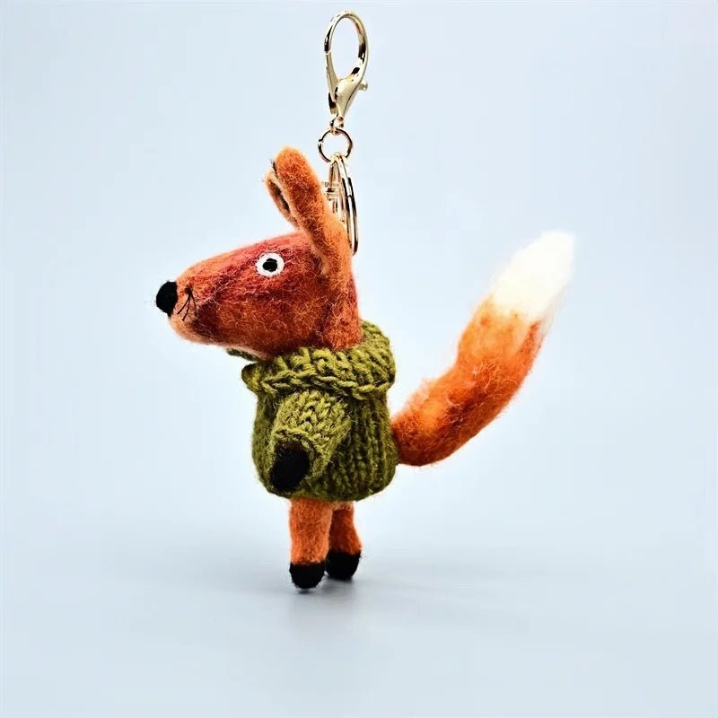 Playful Tail Fox Felted Bag Charm – Handcrafted Himalayan Wool Keychain | Whimsical Animal Ornament | Gift for Nature Lovers - shewearing