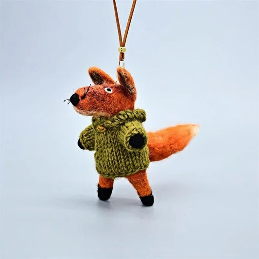 Playful Tail Fox Felted Bag Charm – Handcrafted Himalayan Wool Keychain | Whimsical Animal Ornament | Gift for Nature Lovers - shewearing