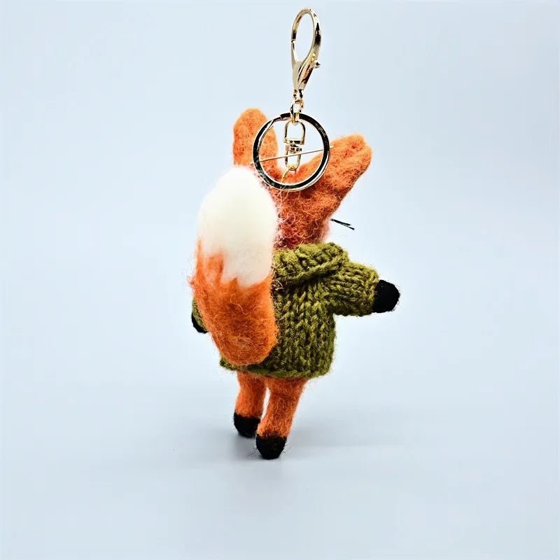 Playful Tail Fox Felted Bag Charm – Handcrafted Himalayan Wool Keychain | Whimsical Animal Ornament | Gift for Nature Lovers - shewearing