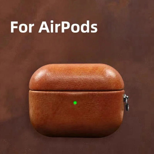 Premium Crazy Horse Leather AirPods Pro 2 Case – Handcrafted Protective Cover for Apple AirPods 4, Wireless Charging Compatible - shewearing