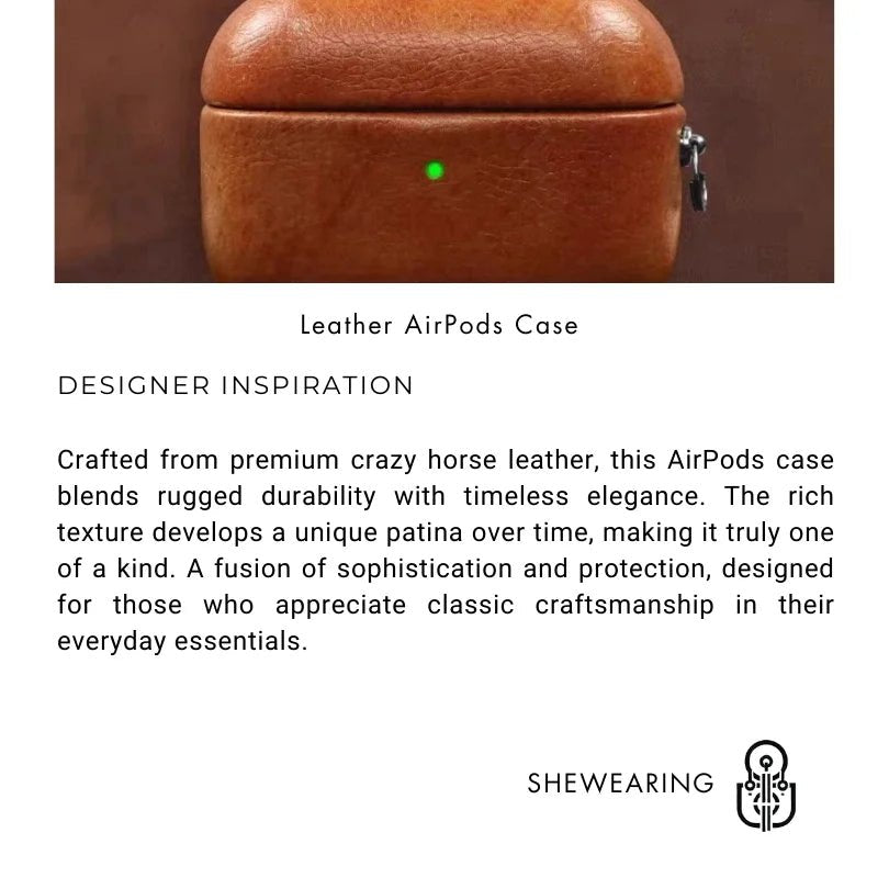 Premium Crazy Horse Leather AirPods Pro 2 Case – Handcrafted Protective Cover for Apple AirPods 4, Wireless Charging Compatible - shewearing