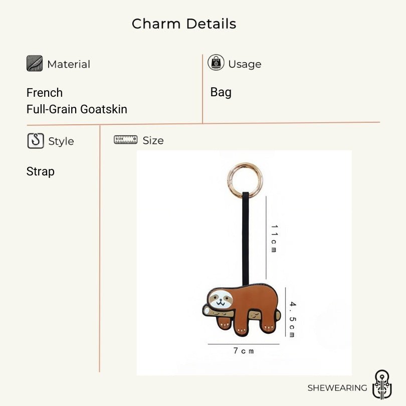 Premium Sloth Leather Charm – Handcrafted French Full - Grain Goatskin Bag Charm Gift Lovely Creative - shewearing