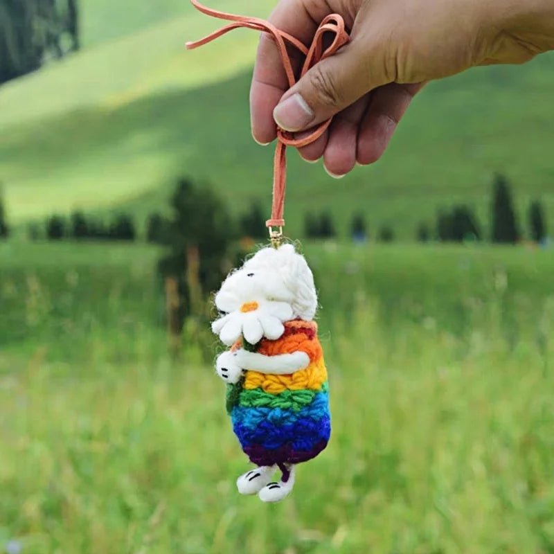 Rainbow Hug Sheep Wool Charm – Handmade Felted Bag Pendant | Soft Gift of Light & Warmth - shewearing
