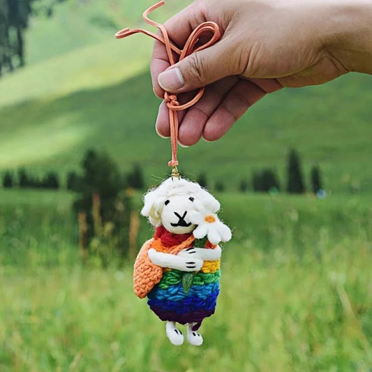 Rainbow Hug Sheep Wool Charm – Handmade Felted Bag Pendant | Soft Gift of Light & Warmth - shewearing