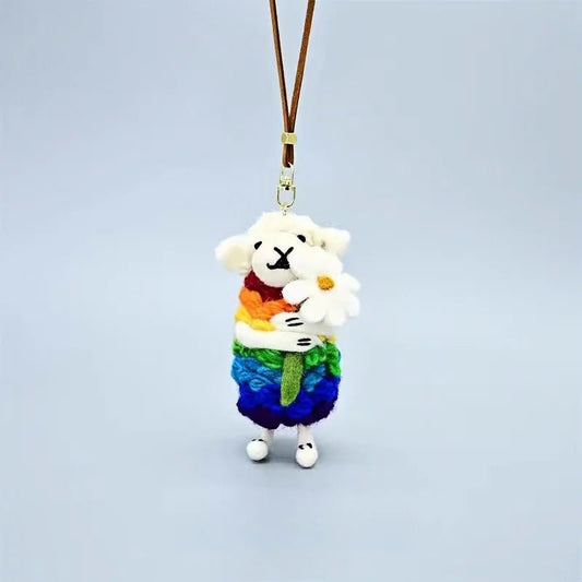 Rainbow Hug Sheep Wool Charm – Handmade Felted Bag Pendant | Soft Gift of Light & Warmth - shewearing