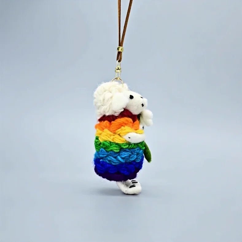 Rainbow Hug Sheep Wool Charm – Handmade Felted Bag Pendant | Soft Gift of Light & Warmth - shewearing