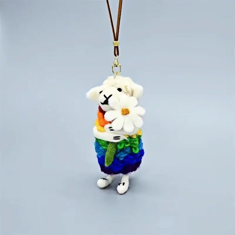 Rainbow Hug Sheep Wool Charm – Handmade Felted Bag Pendant | Soft Gift of Light & Warmth - shewearing