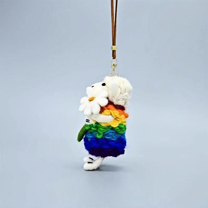 Rainbow Hug Sheep Wool Charm – Handmade Felted Bag Pendant | Soft Gift of Light & Warmth - shewearing