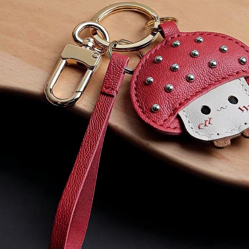 Shiny Red Mushroom Bag Charm – Full - Grain Lambskin, Playful Design, Key Accessory, Whimsical Fairy Tale Gift - shewearing