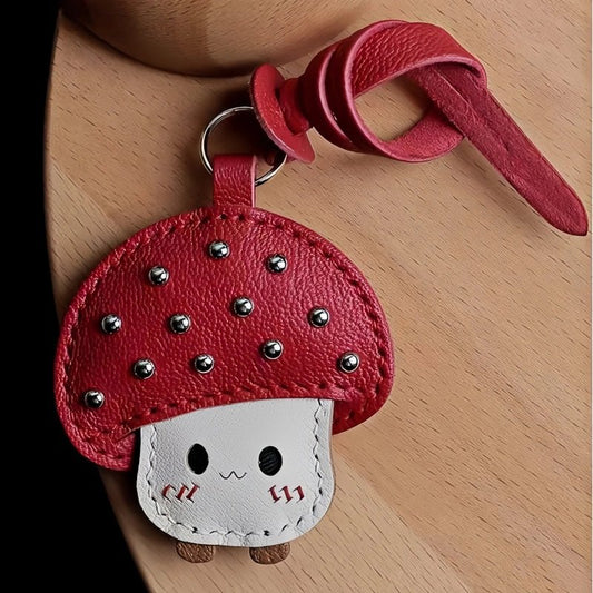 Shiny Red Mushroom Bag Charm – Full - Grain Lambskin, Playful Design, Key Accessory, Whimsical Fairy Tale Gift - shewearing