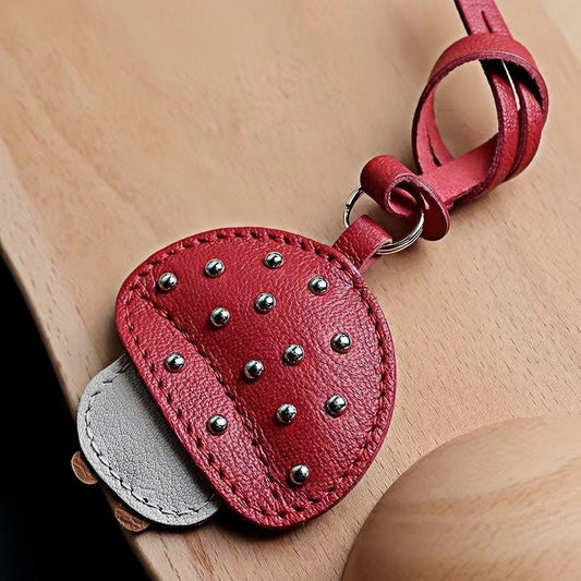 Shiny Red Mushroom Bag Charm – Full - Grain Lambskin, Playful Design, Key Accessory, Whimsical Fairy Tale Gift - shewearing