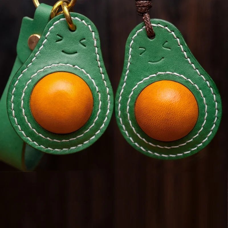 Smiling Avocado Leather Bag Charm – Handmade Italian Vegetable - Tanned Keychain | Whimsical Green Fruit Pendant | Cute Handbag Accessory for Women - shewearing