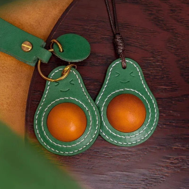 Smiling Avocado Leather Bag Charm – Handmade Italian Vegetable - Tanned Keychain | Whimsical Green Fruit Pendant | Cute Handbag Accessory for Women - shewearing