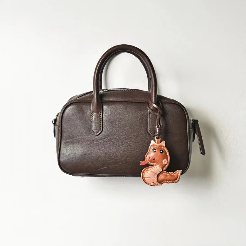 Snake Year Leather Bag Charm – Handmade Vegetable - Tanned Leather Accessory, Zodiac - Inspired Gift - shewearing
