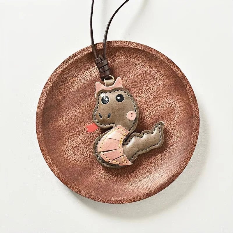 Snake Year Leather Bag Charm – Handmade Vegetable - Tanned Leather Accessory, Zodiac - Inspired Gift - shewearing