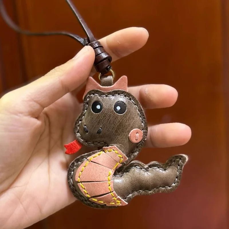 Snake Year Leather Bag Charm – Handmade Vegetable - Tanned Leather Accessory, Zodiac - Inspired Gift - shewearing