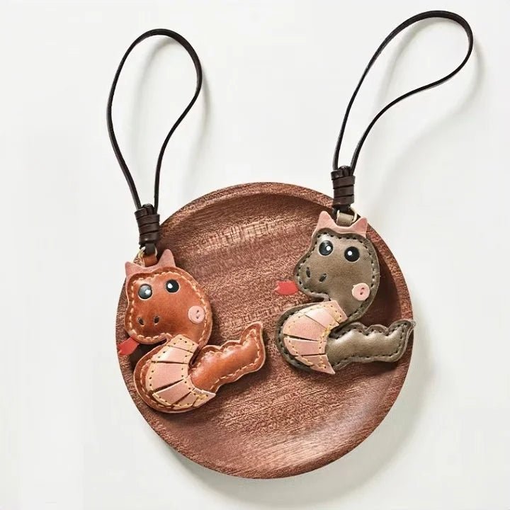 Snake Year Leather Bag Charm – Handmade Vegetable - Tanned Leather Accessory, Zodiac - Inspired Gift - shewearing