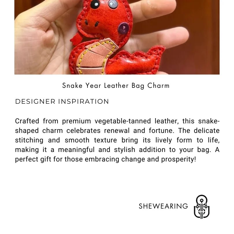 Snake Year Leather Bag Charm – Handmade Vegetable - Tanned Leather Accessory, Zodiac - Inspired Gift - shewearing
