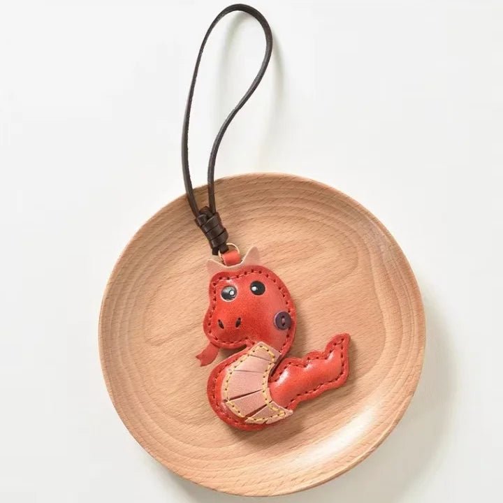 Snake Year Leather Bag Charm – Handmade Vegetable - Tanned Leather Accessory, Zodiac - Inspired Gift - shewearing