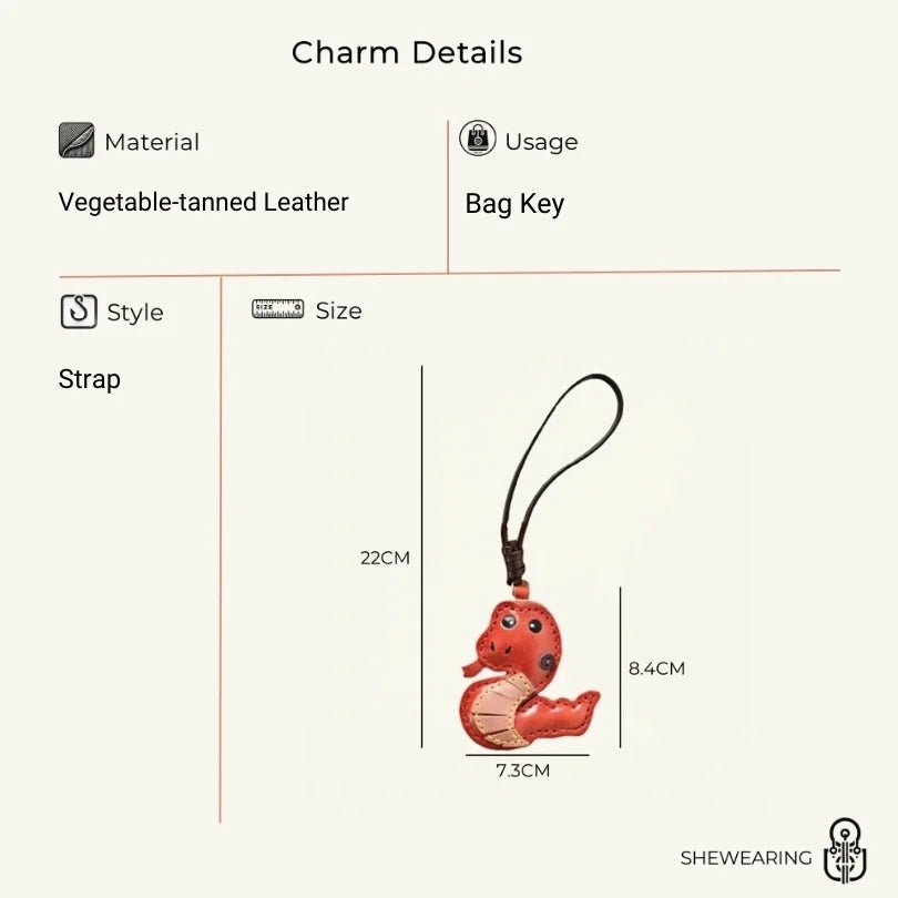 Snake Year Leather Bag Charm – Handmade Vegetable - Tanned Leather Accessory, Zodiac - Inspired Gift - shewearing