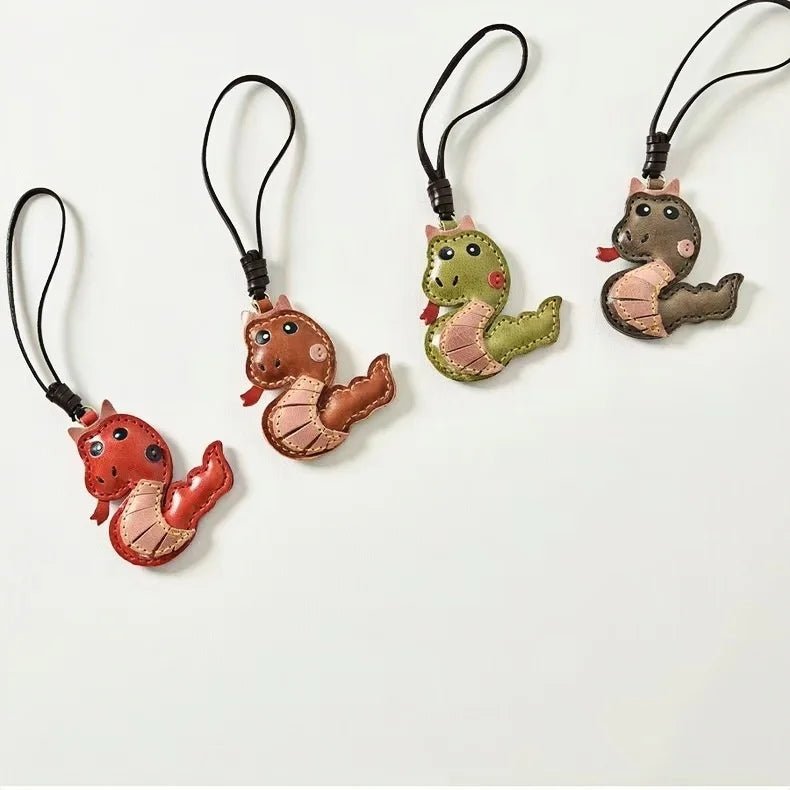 Snake Year Leather Bag Charm – Handmade Vegetable - Tanned Leather Accessory, Zodiac - Inspired Gift - shewearing