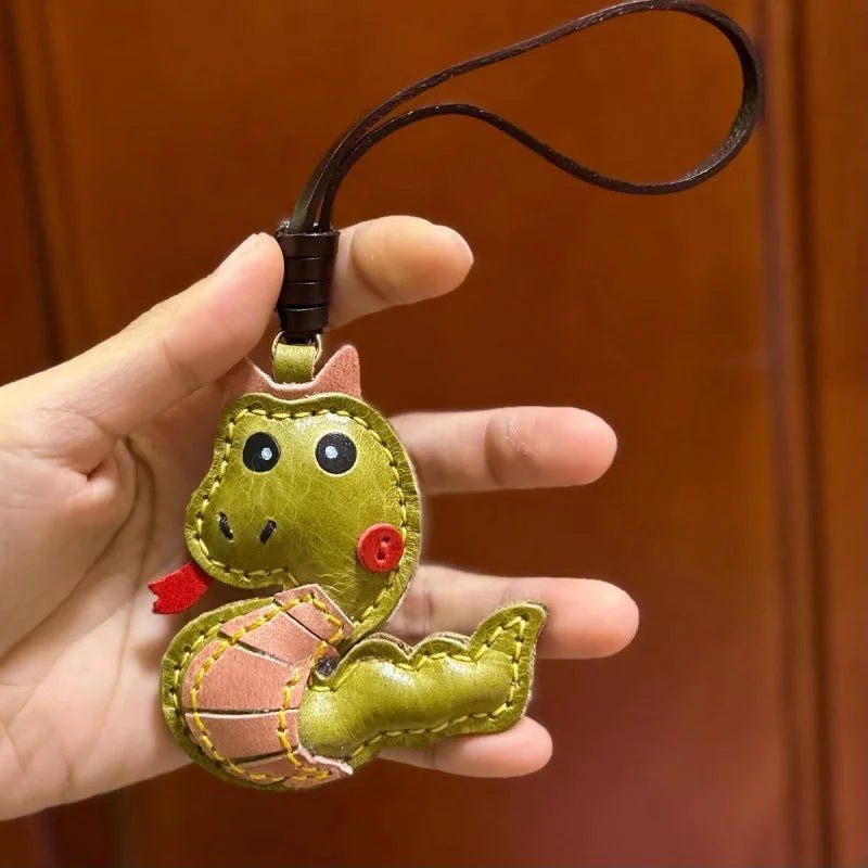 Snake Year Leather Bag Charm – Handmade Vegetable - Tanned Leather Accessory, Zodiac - Inspired Gift - shewearing