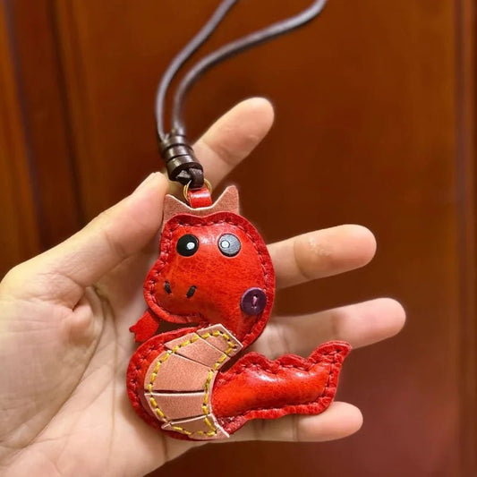 Snake Year Leather Bag Charm – Handmade Vegetable - Tanned Leather Accessory, Zodiac - Inspired Gift - shewearing