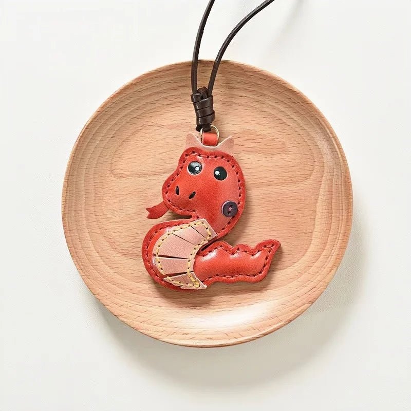Snake Year Leather Bag Charm – Handmade Vegetable - Tanned Leather Accessory, Zodiac - Inspired Gift - shewearing