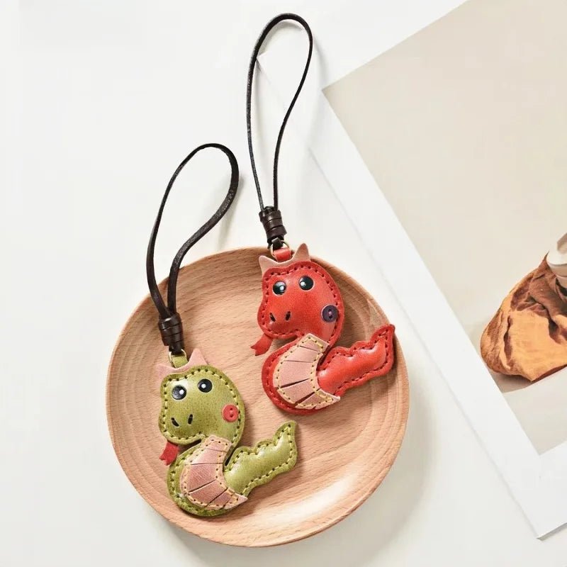 Snake Year Leather Bag Charm – Handmade Vegetable - Tanned Leather Accessory, Zodiac - Inspired Gift - shewearing